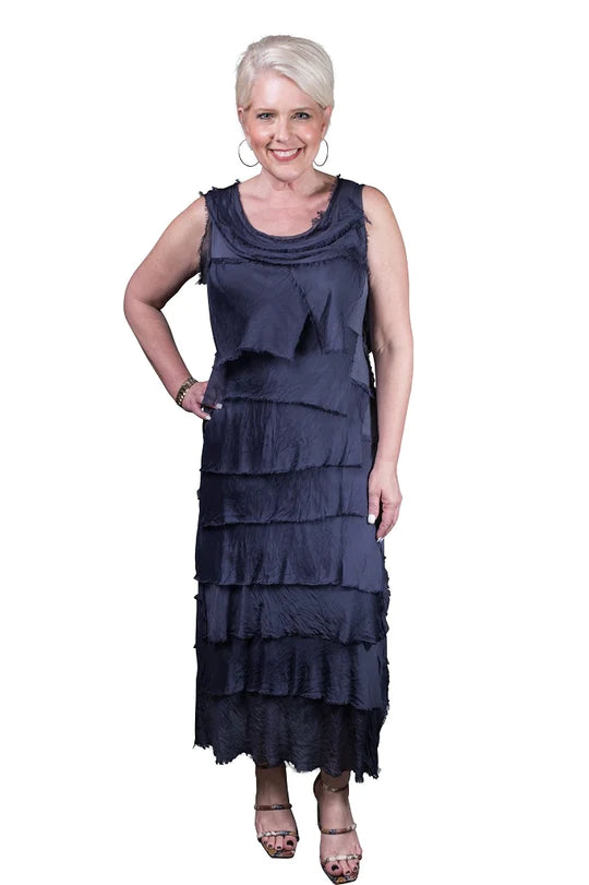 Tina Stephens Aleena Silk Maxi Ruffle Dress