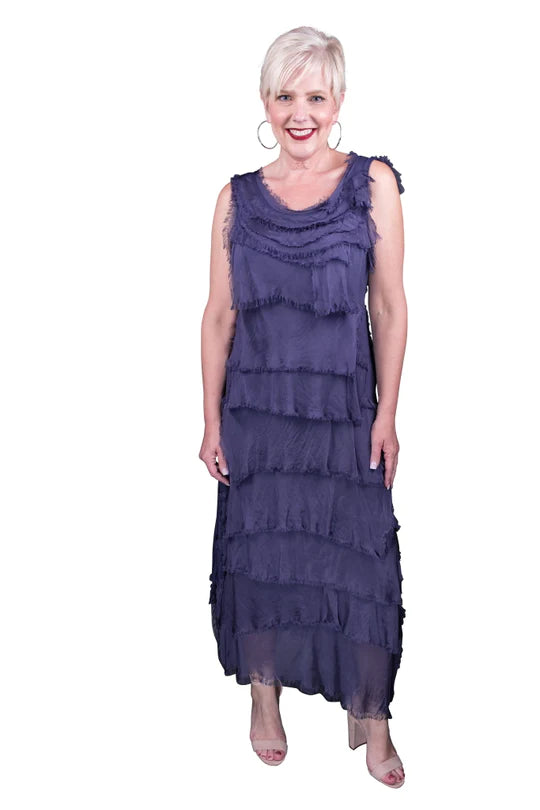 Tina Stephens Aleena Silk Maxi Ruffle Dress
