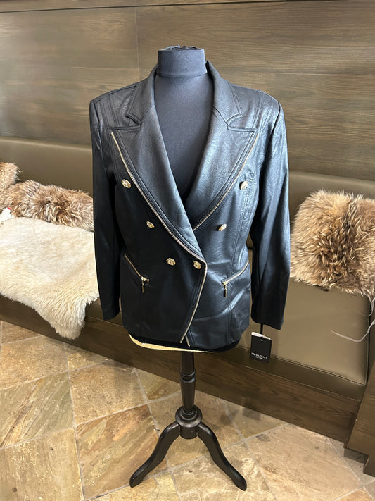 Insight Leather Look Black w/ Gold Buttons Blazer Jacket