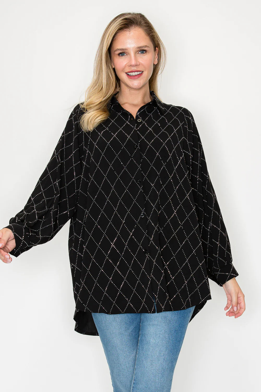 Joh Jarrel Sparkling Top Collared Button Down Shirt