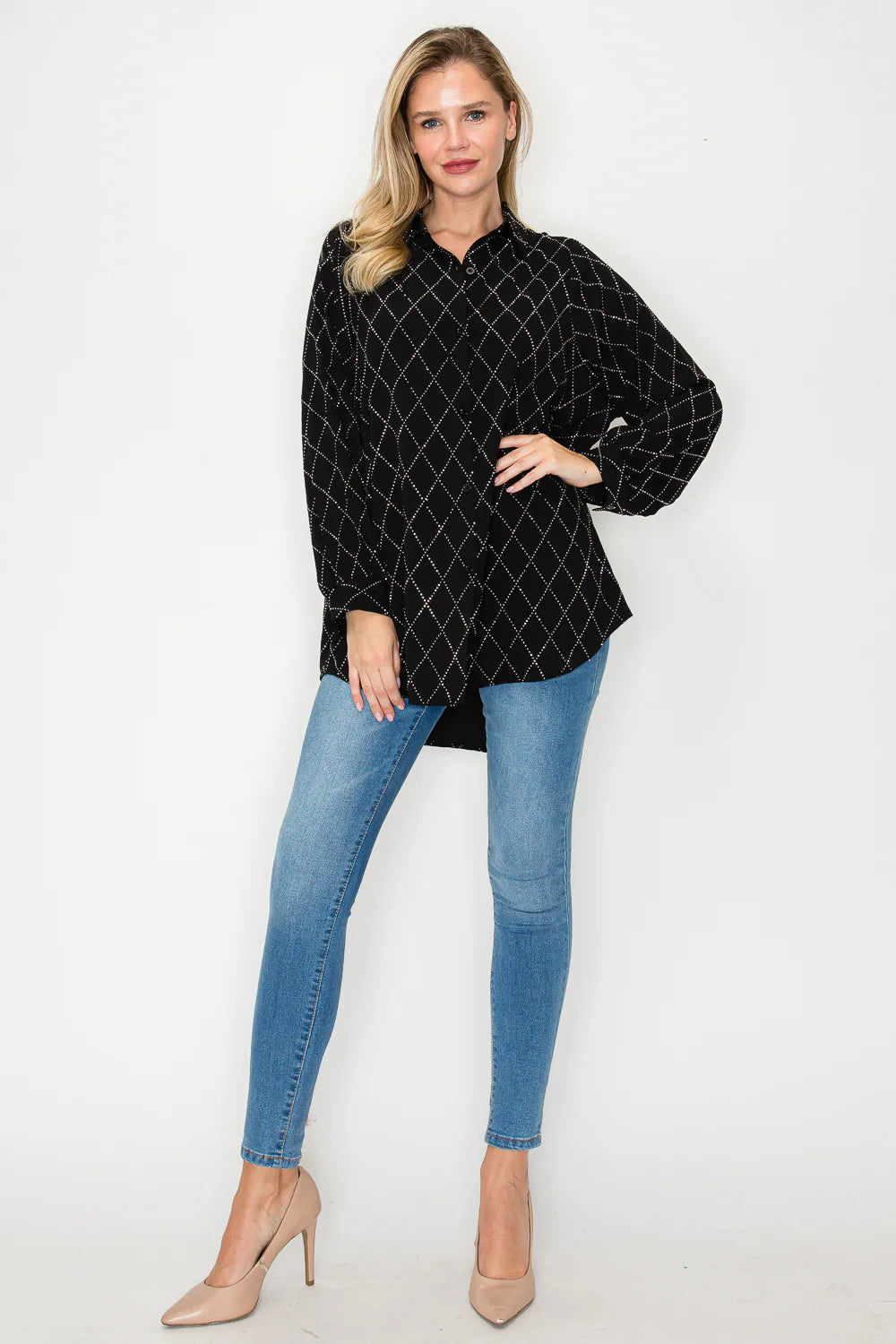 Joh Jarrel Sparkling Top Collared Button Down Shirt