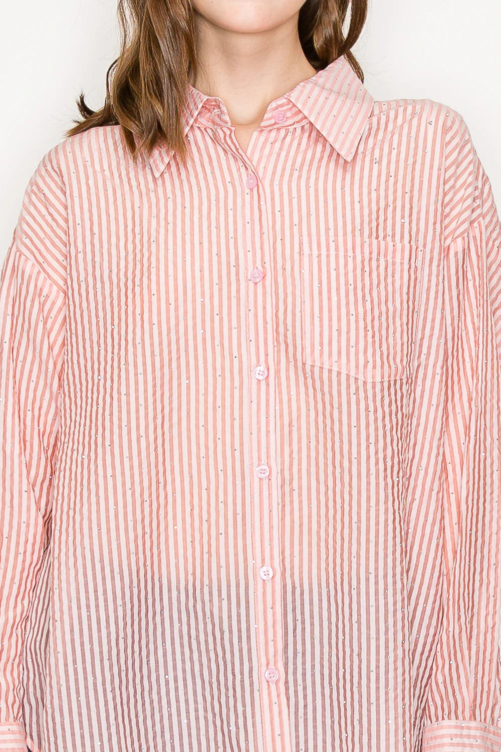 Joh Jordana Sheer Collared Button Down Shirt with all over Studs