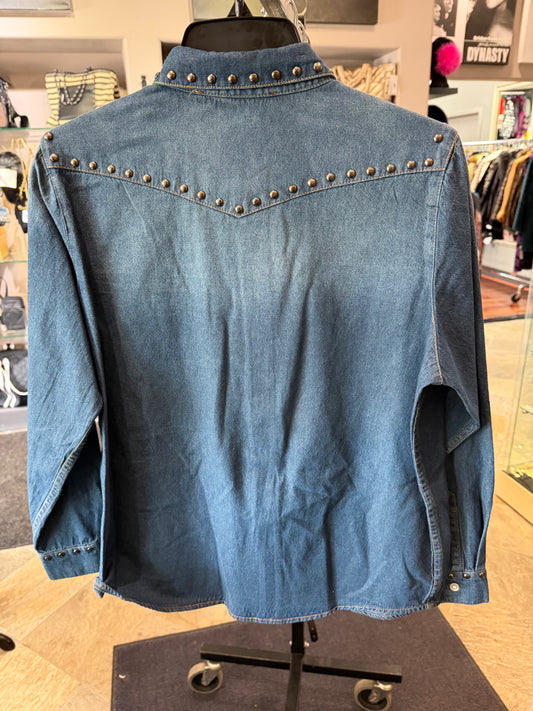 Insight Button Down Denim Studded Long Sleeve Top