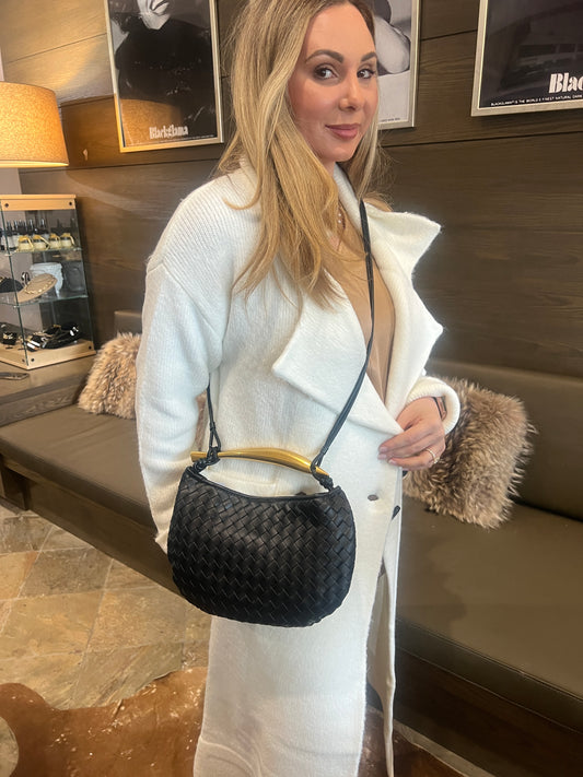 Inzi by High Fashion Woven Crossbody Handbag with Gold Handle