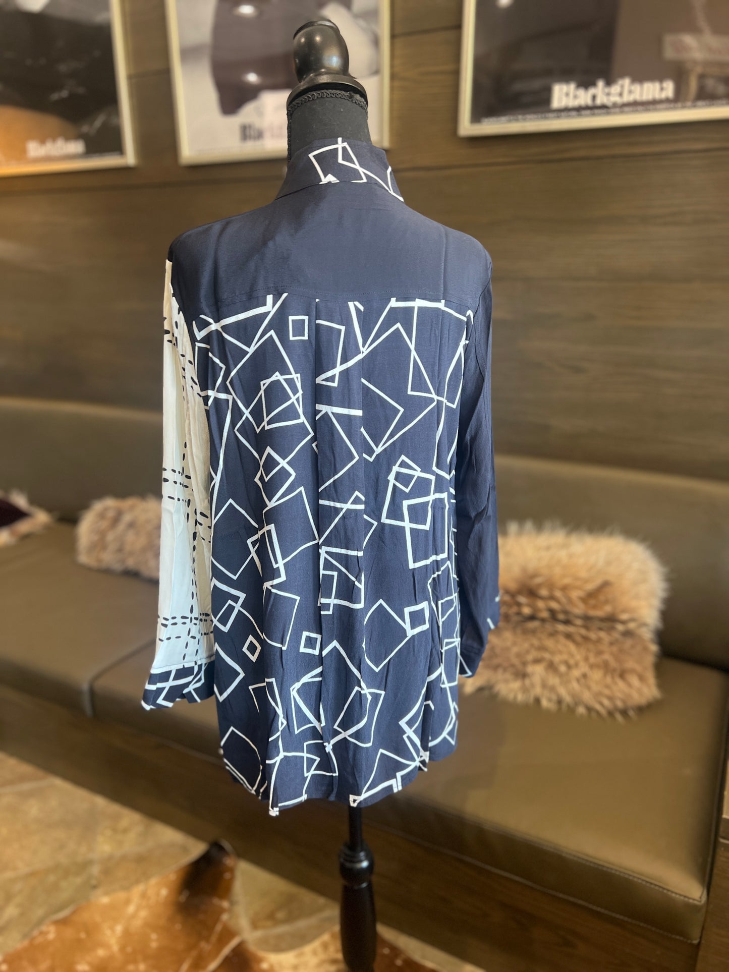 Lemongrass Flip Collar Button Down Blouse w/ Double Welt Pockets Shirt