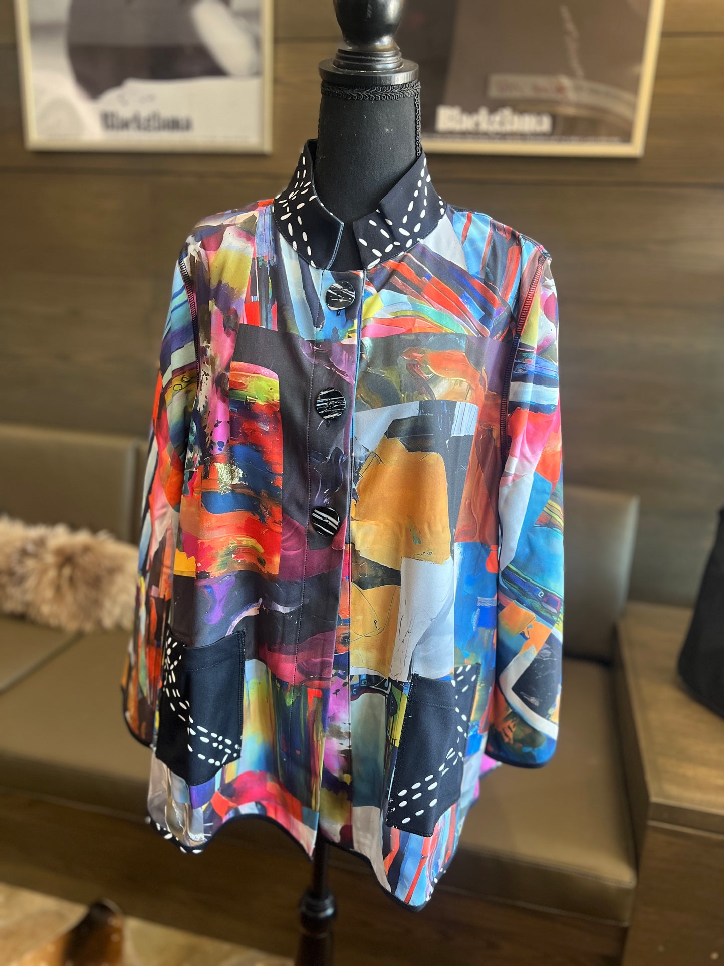 Lemongrass Stand Collar Reversible Jacket w/ Button Detail