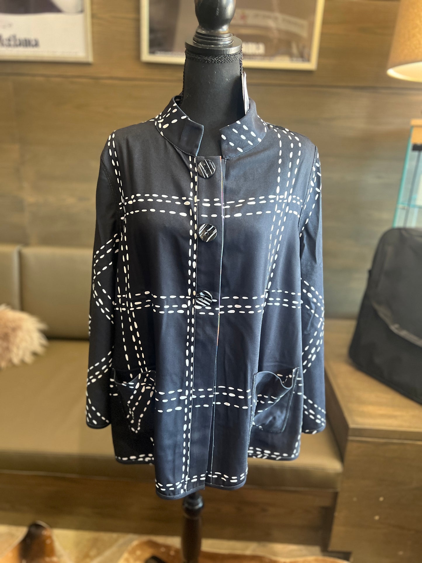Lemongrass Stand Collar Reversible Jacket w/ Button Detail