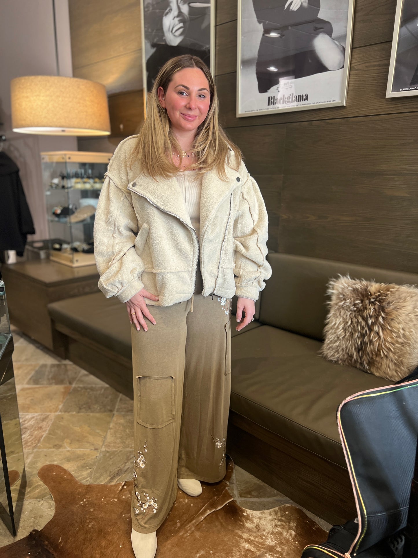 POL Fleece Lined Zip Front Cream Beige Jacket