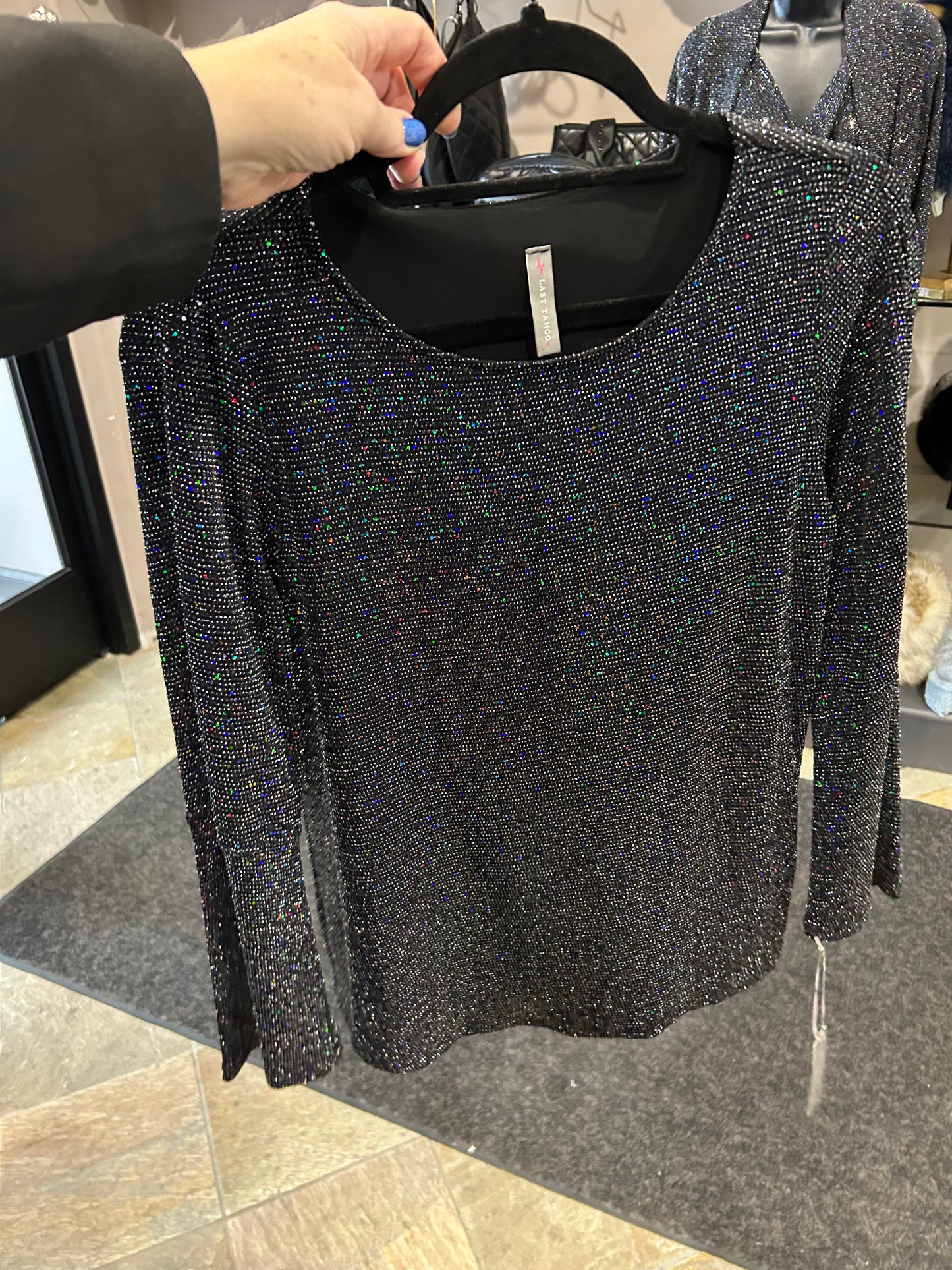 Last Tango Multi Glitter Shimmer Bell Sleeve Top
