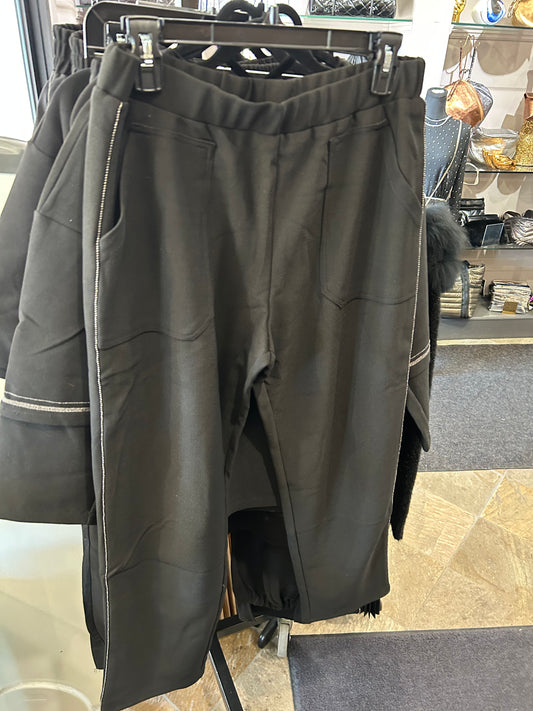 Joh Karine Knit Crepe Pants with Beading Trim