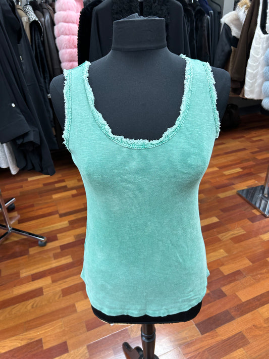 New Collection Made in Italy Tank Raw Edge Neck Line Top One Size Fits up to size 10