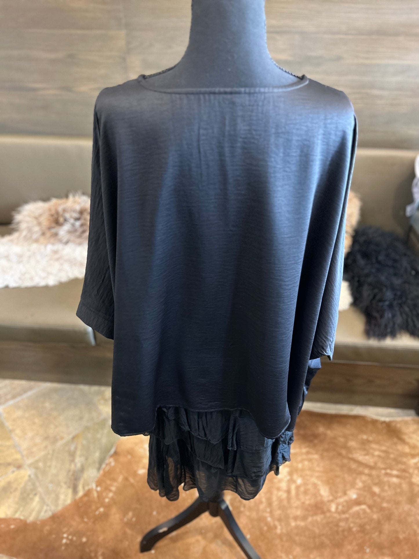 Silky Satin Loose Batwing Top O/S
