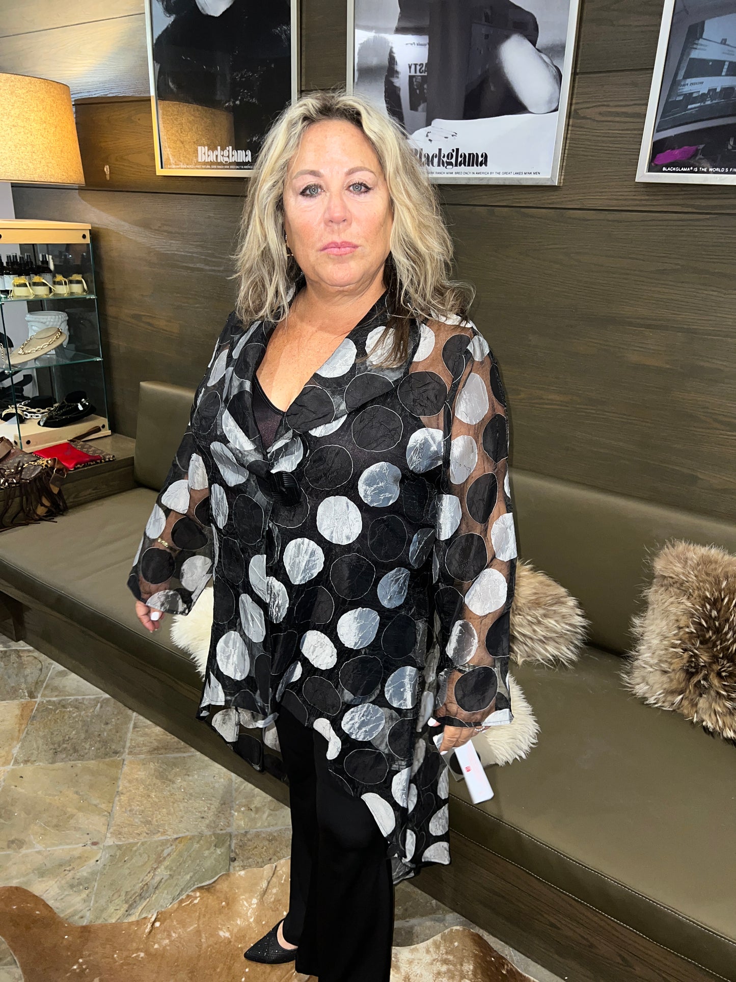 IC Collection Polka Dot High Low Organza Jacket