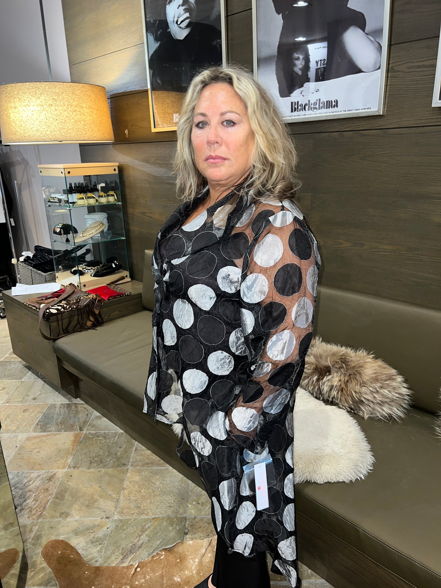 IC Collection Polka Dot High Low Organza Jacket