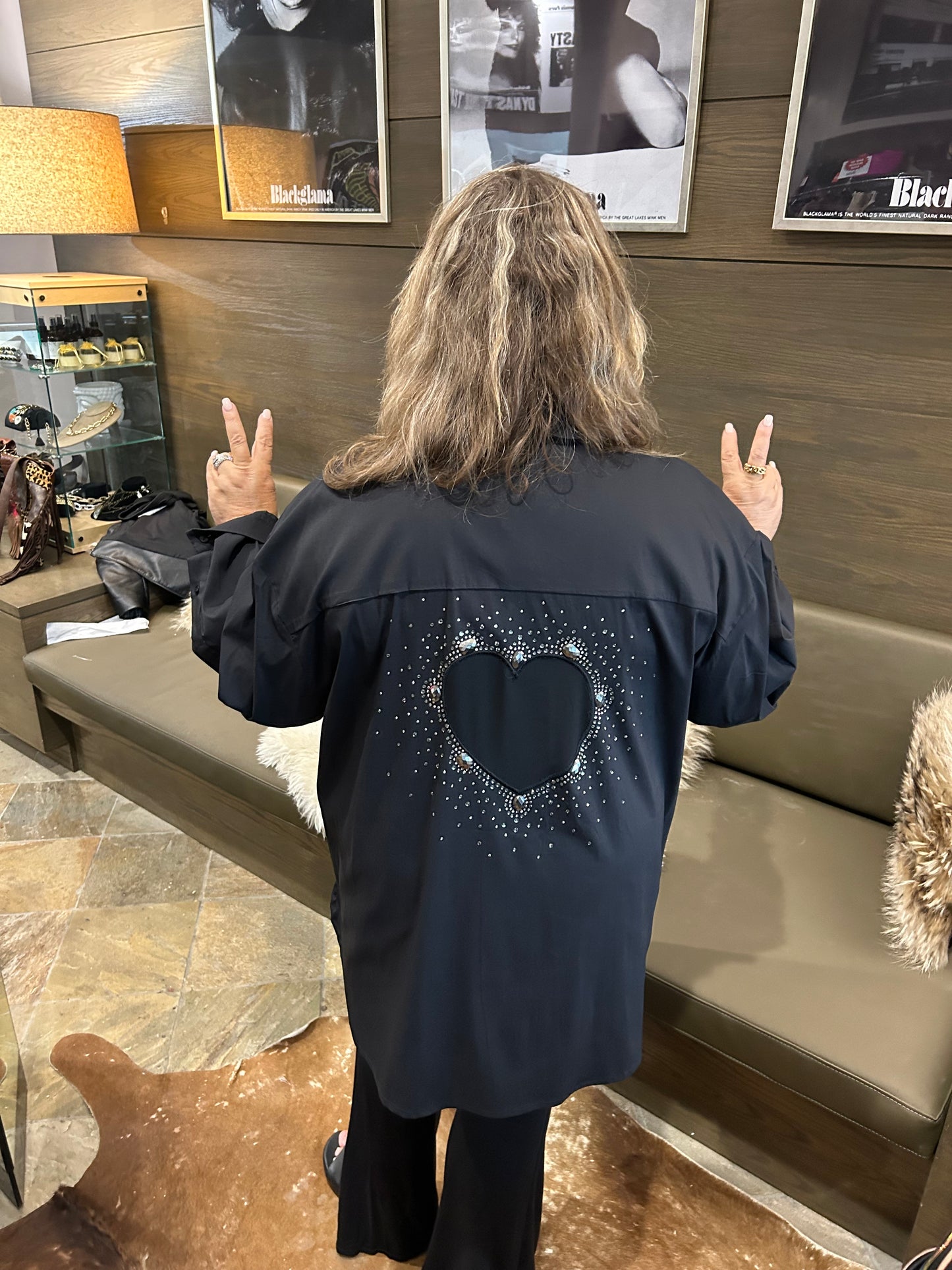 Mat Fashion Button Down Crystal Mesh Heart Shirt Top