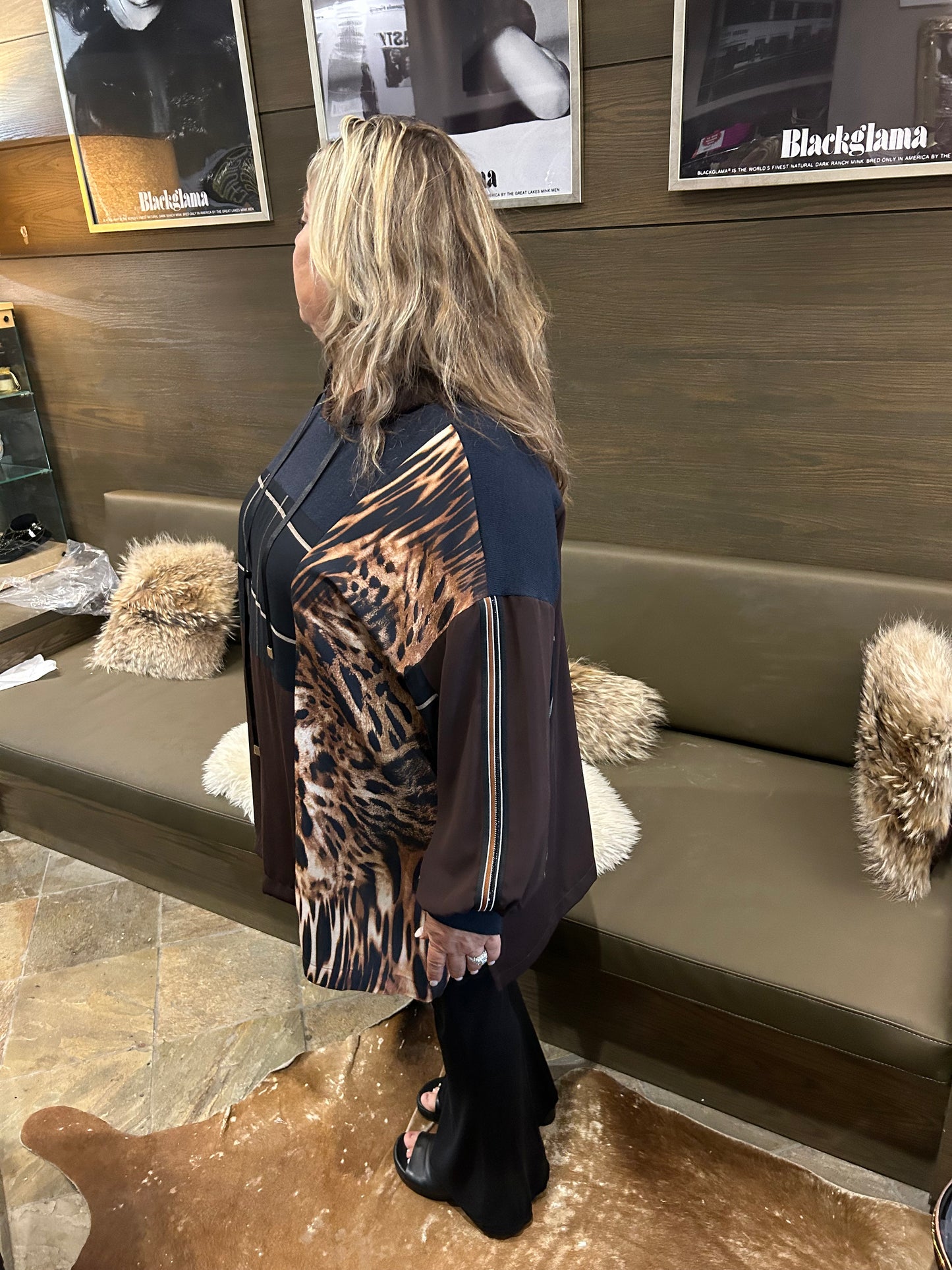 Mat Fashion Animal Print Plaid Multi Tunic Hoodie