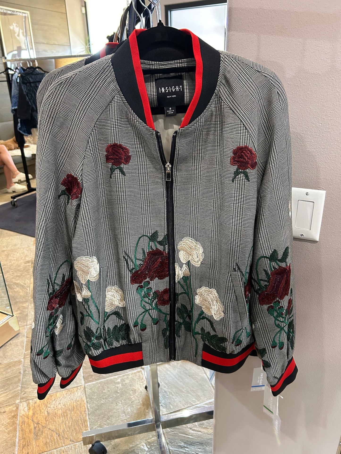 Insight Plaid Floral Bomber Jacket