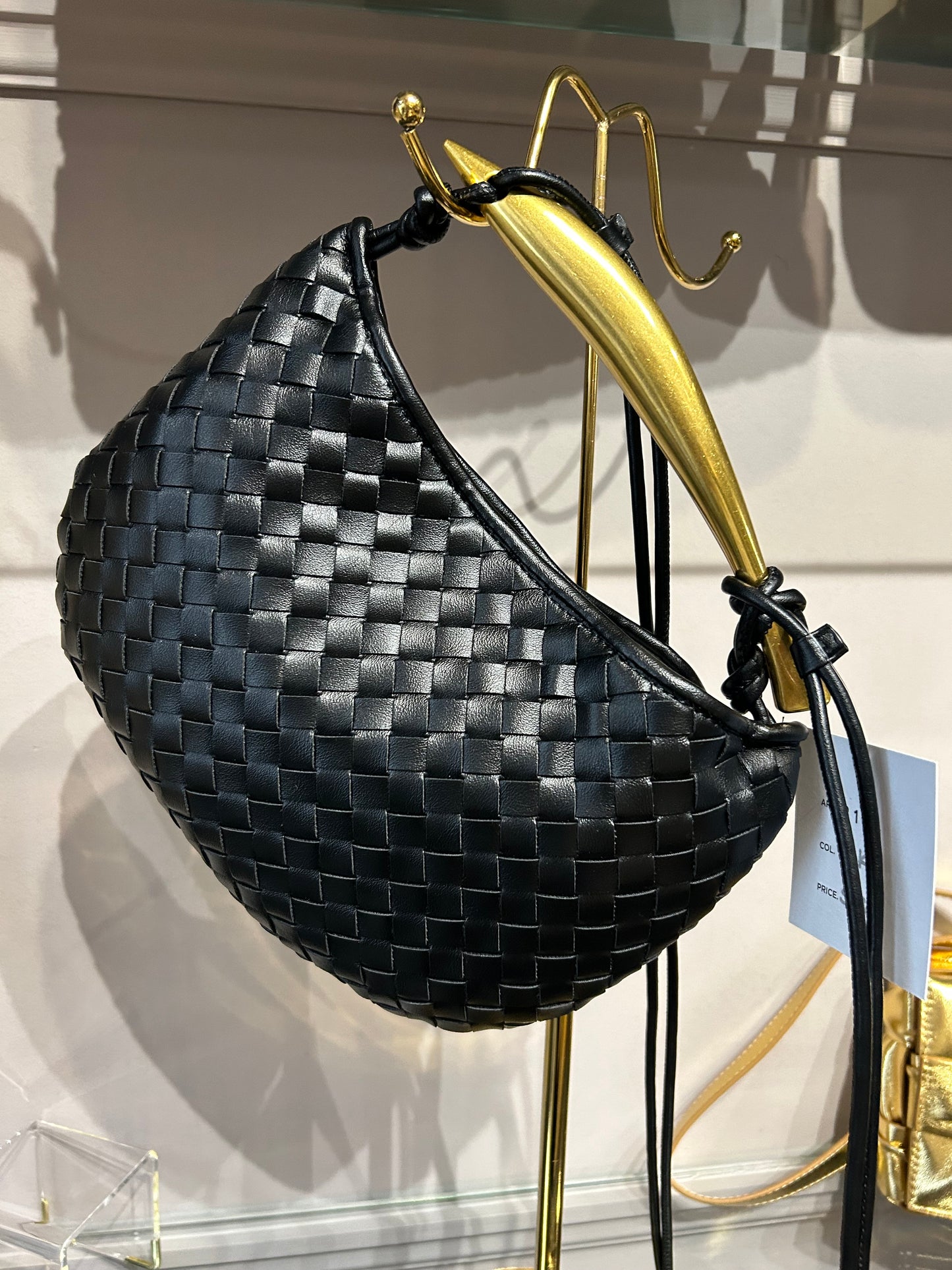Inzi by High Fashion Woven Crossbody Handbag with Gold Handle
