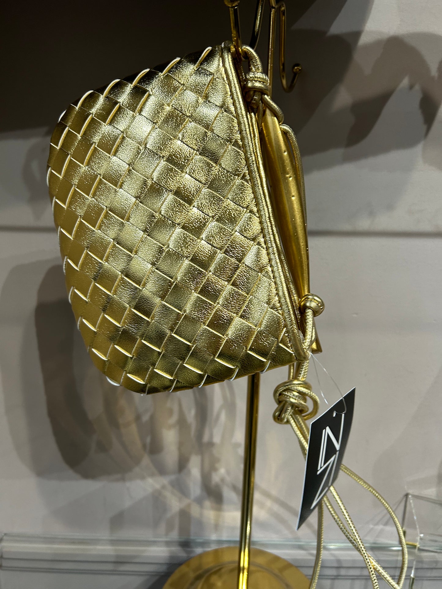 Inzi by High Fashion Woven Crossbody Handbag with Gold Handle