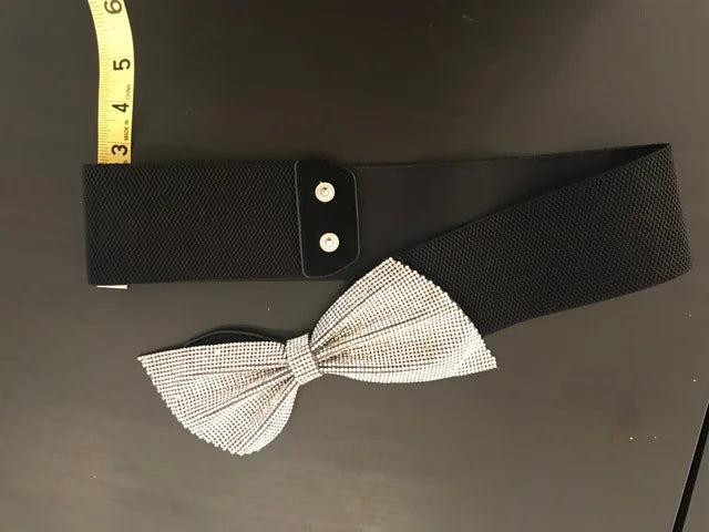 Samuel Dong Black with Rhinestone Bow Elastic Belt