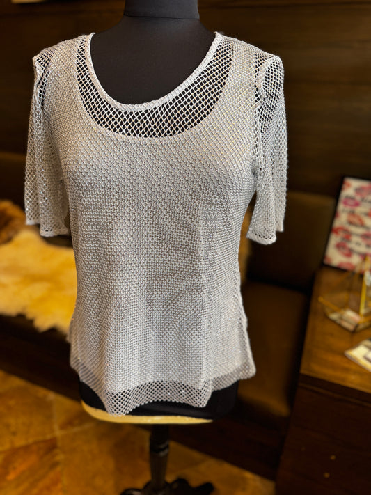 AZI Jeweled Zoey Black, Silver Two Piece Netted Top