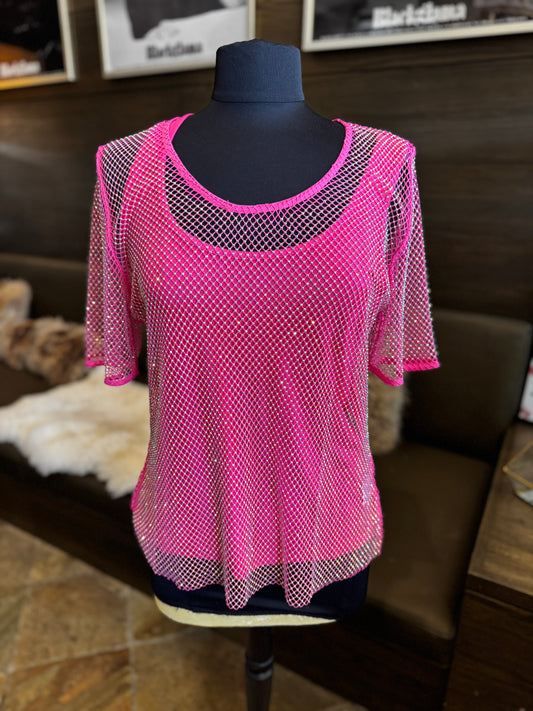 AZI Jeweled ZoeyPink Two Piece Netted Top