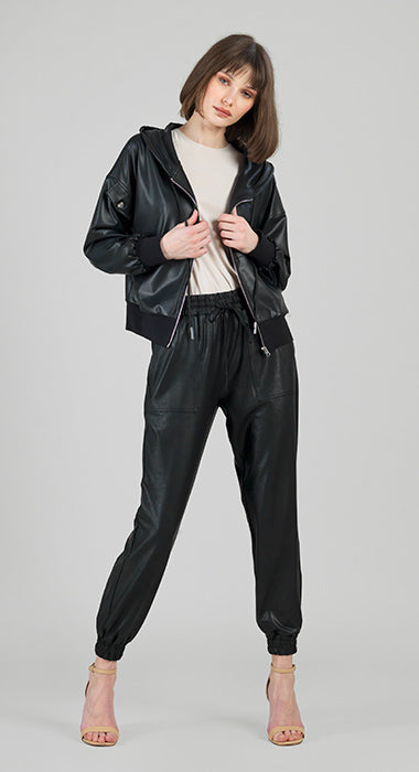 Clara Sun Woo Liquid Leather Zip Front Hooded Jacket