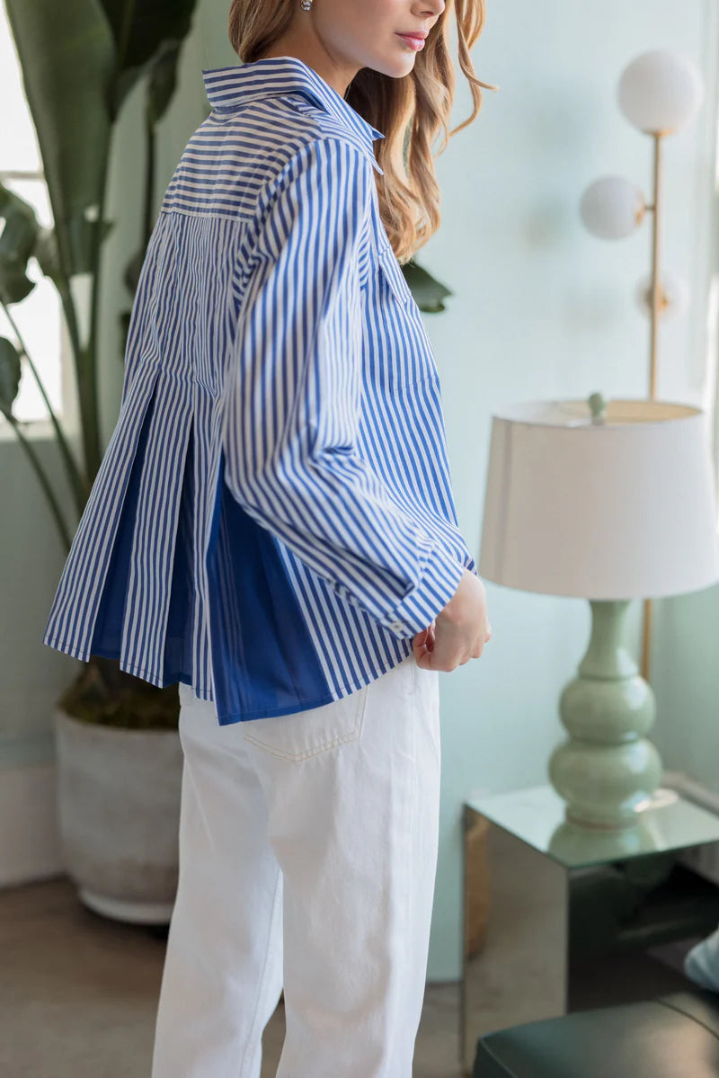Joh Jenn Button Down Collared Striped Blouse Shirt