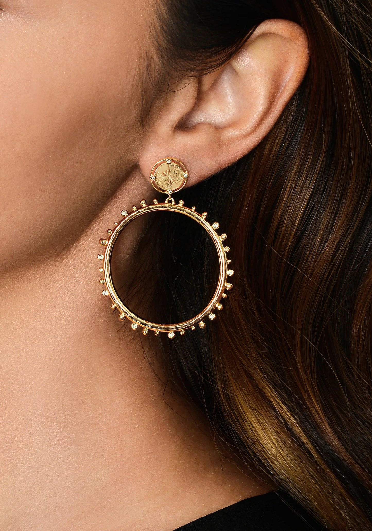 Anabel Aram Butterfly Coin Molten Hoop Earrings