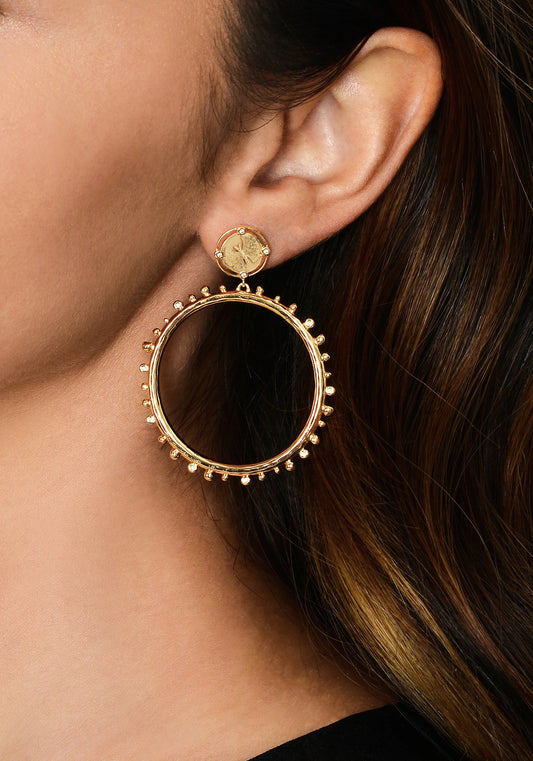 Anabel Aram Butterfly Coin Molten Hoop Earrings