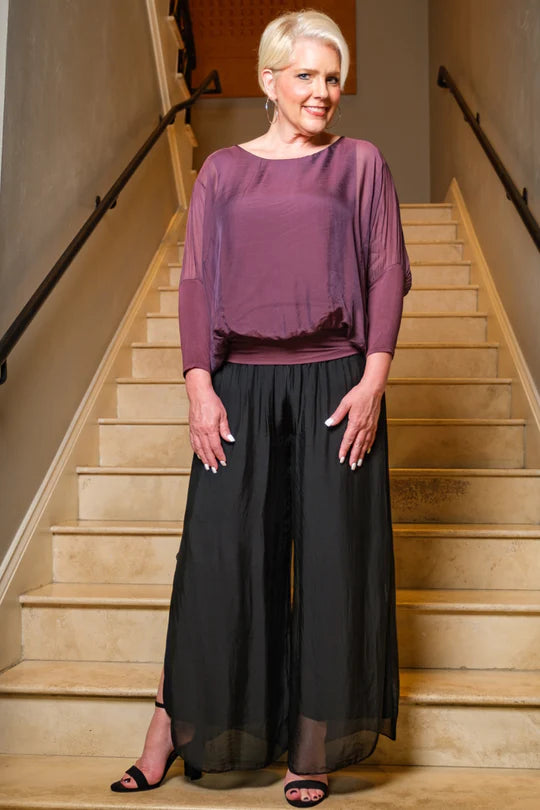 Tina Stephens Made in Italy Eva Silk Side Slit Pant One Size