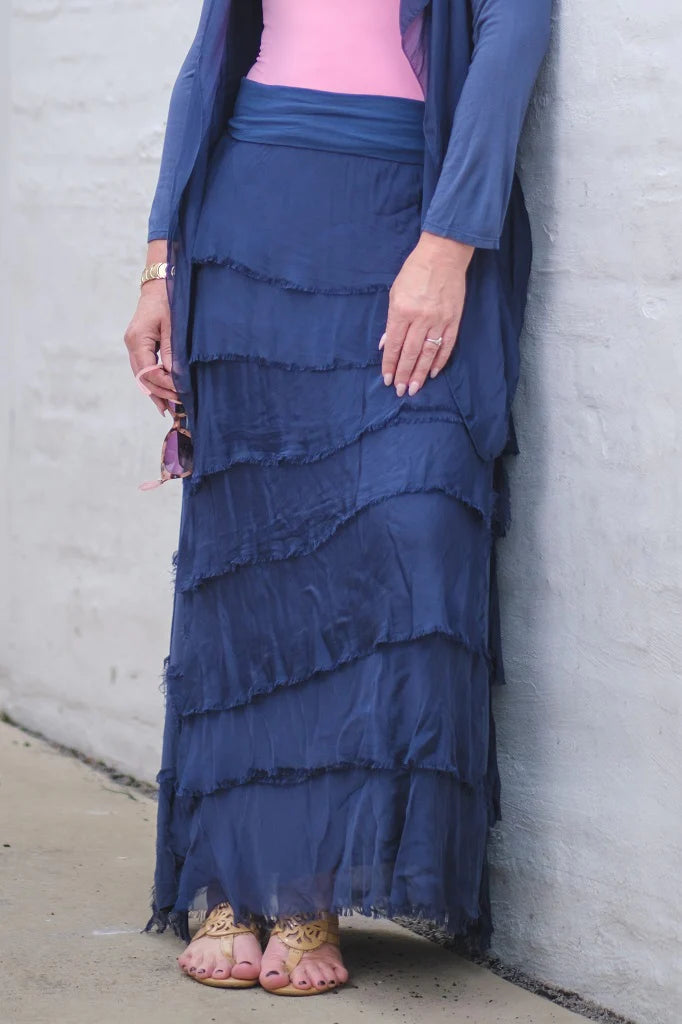Tina Stephens Elisa Silk Ruffle Skirt One Size Fits