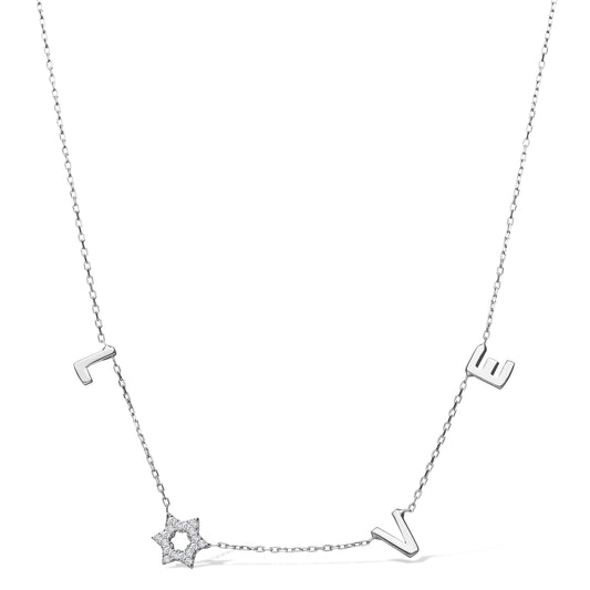 Jewish Star and Love Necklace With Sparkling Cz Cubic Zircon