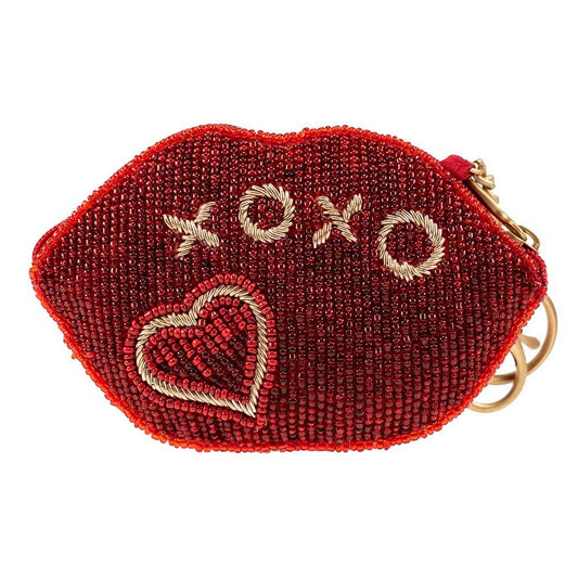 Mary Frances XOXO Beaded Lips Coin Purse/Key Fob