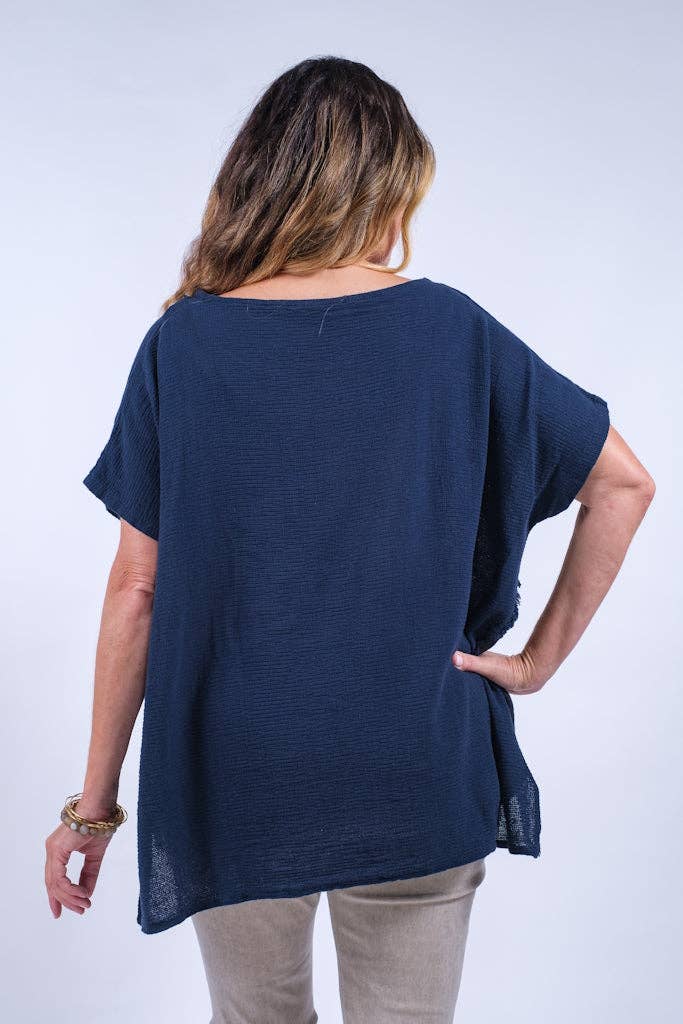 TINA Stephens Finola Mixed Media Seam Notch Top