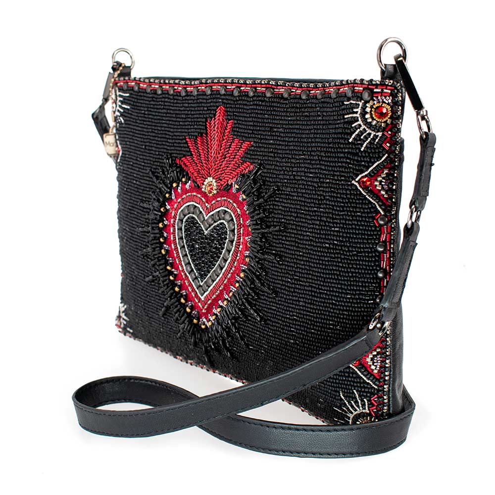 Mary Frances Soul Searcher Beaded Heart Leather Crossbody Handbag