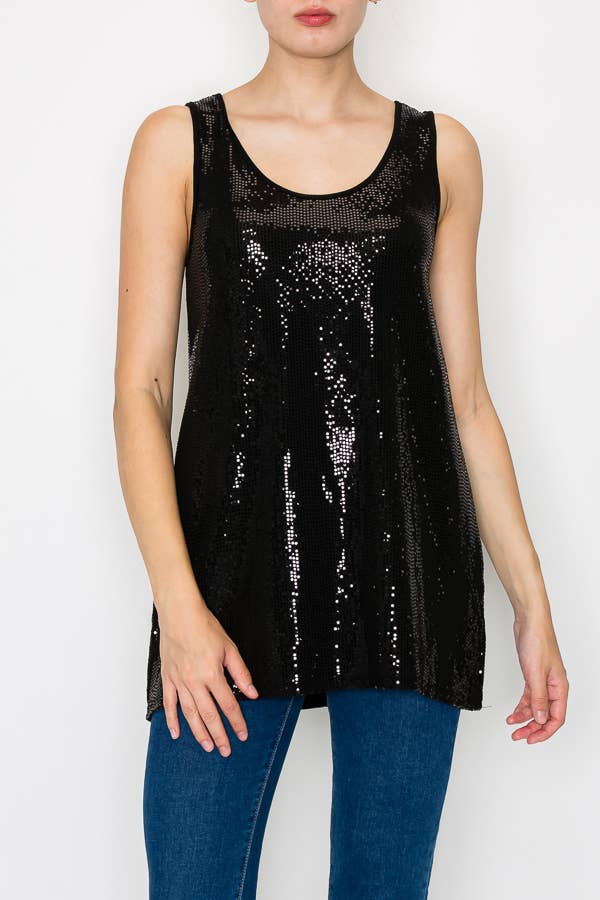Origami Apparel Black Foil Sequin Tunic Tank Top