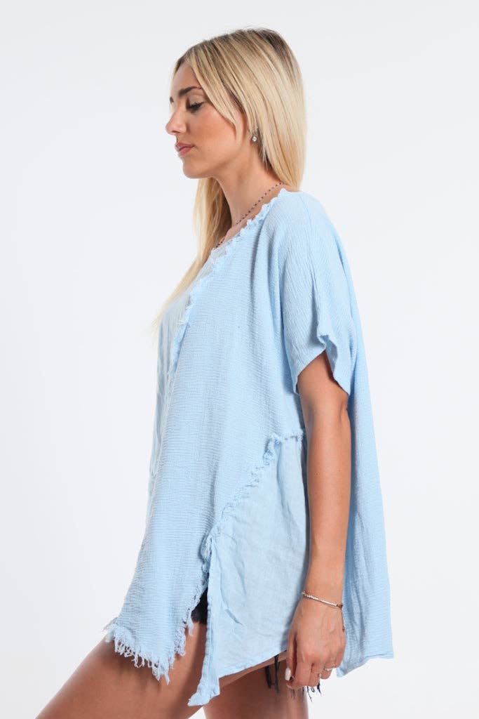 TINA Stephens Finola Mixed Media Seam Notch Top