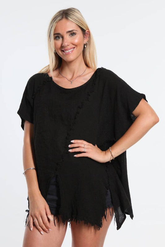 TINA Stephens Finola Mixed Media Seam Notch Top