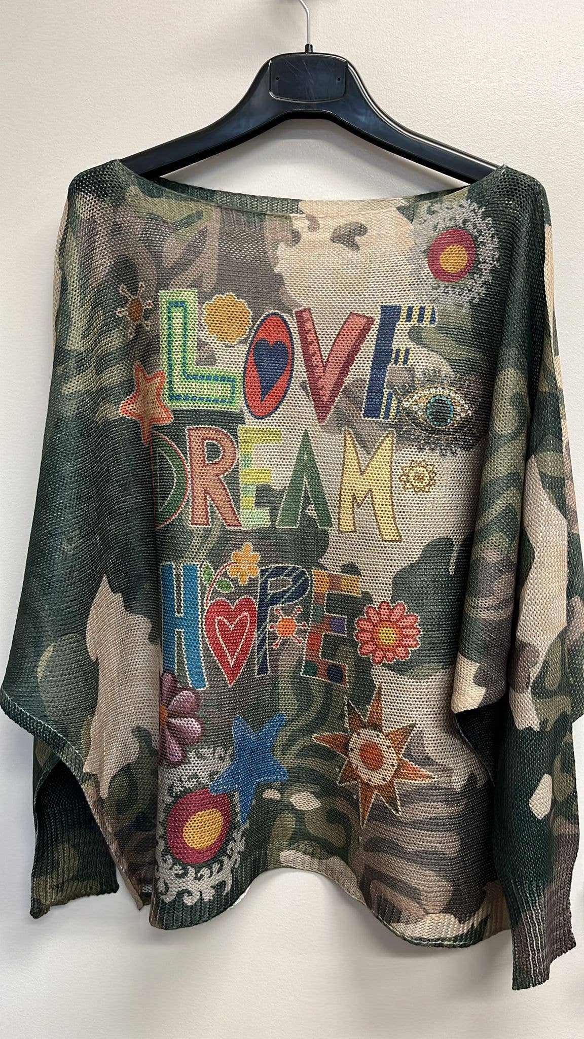 Loowie Love Camo Round Neck Knit Printed Sweater O/S