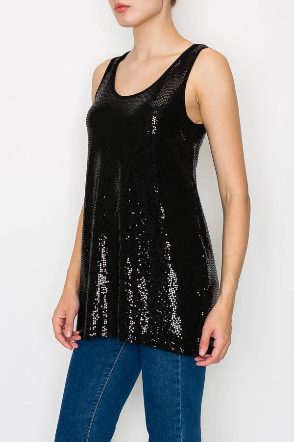 Origami Apparel Black Foil Sequin Tunic Tank Top