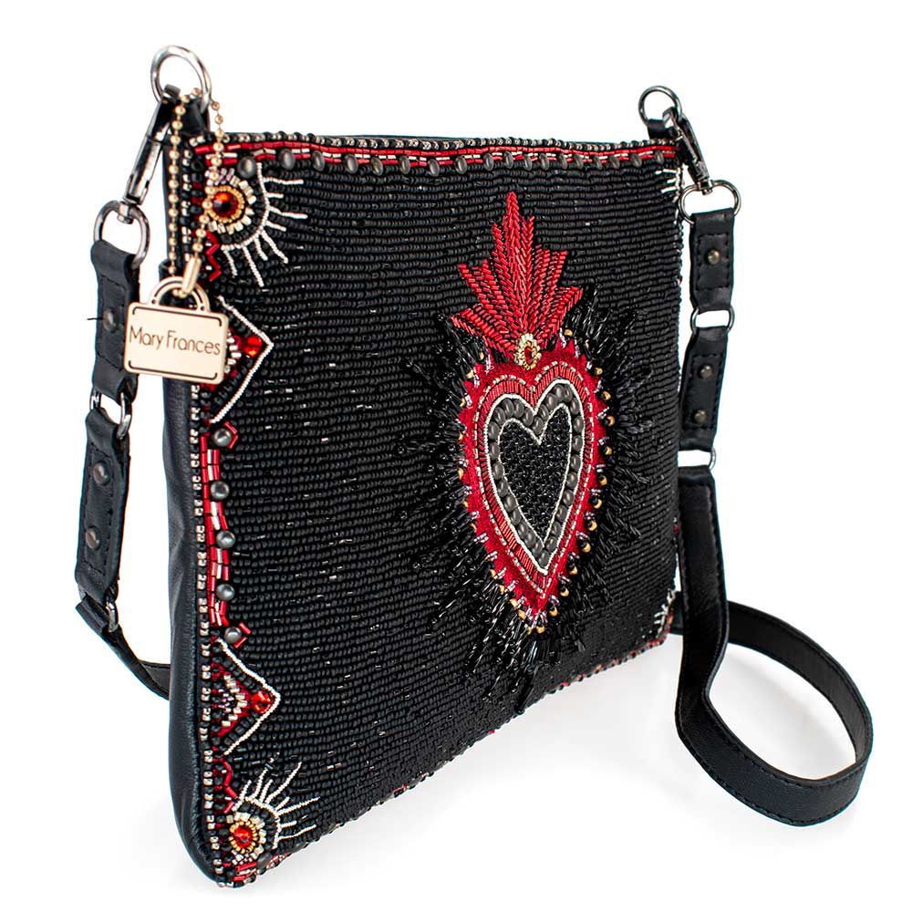Mary Frances Soul Searcher Beaded Heart Leather Crossbody Handbag