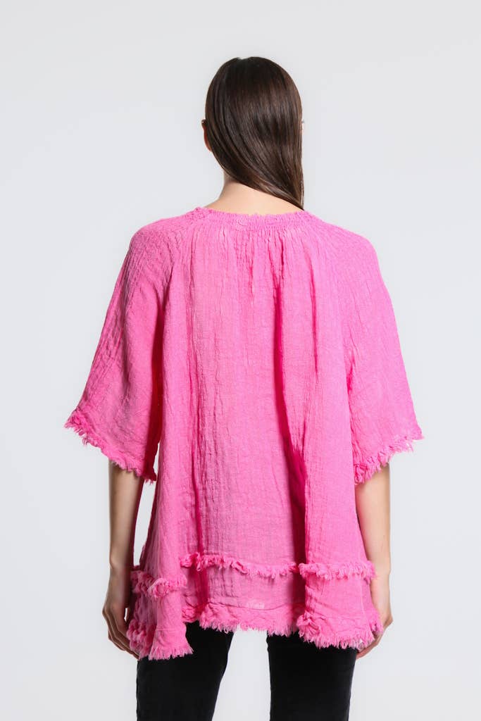 TINA Stephens Italy/Tees By Tina Zariah Crinkle Linen Raw Edge Top
