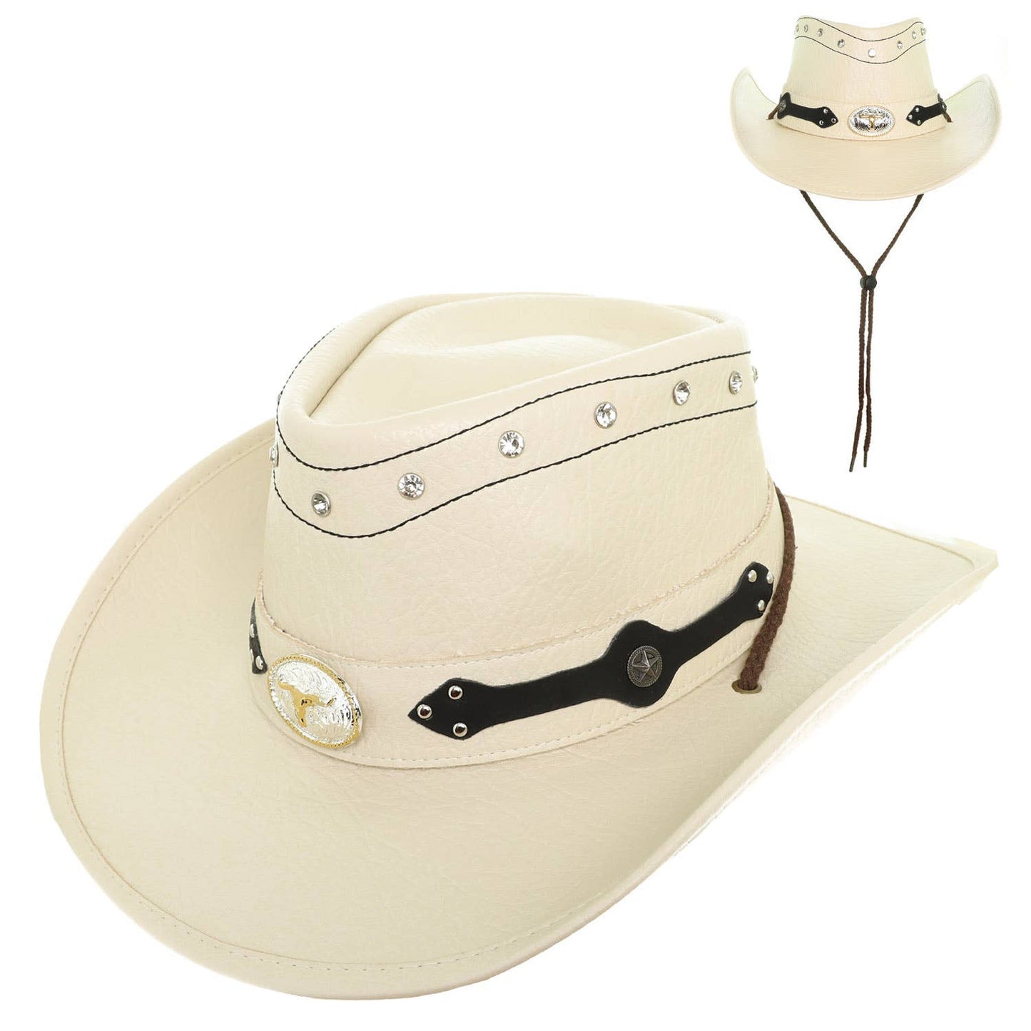 SP Sophia Collection Western Crystal Studded Cowboy Hat with Steerhead Emblem