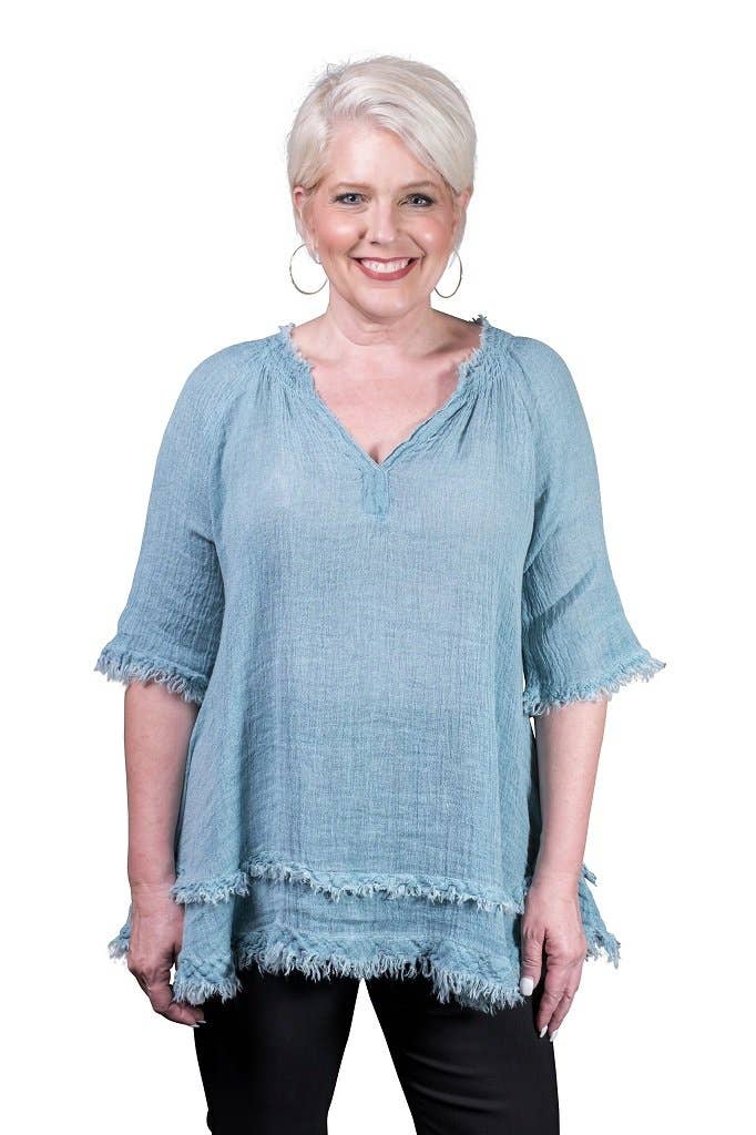 TINA Stephens Italy/Tees By Tina Zariah Crinkle Linen Raw Edge Top