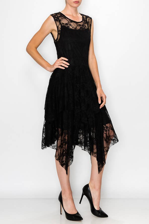 Origami Apparel Whimsical Sleeveless Lace Midi Dress With Unattached Slip