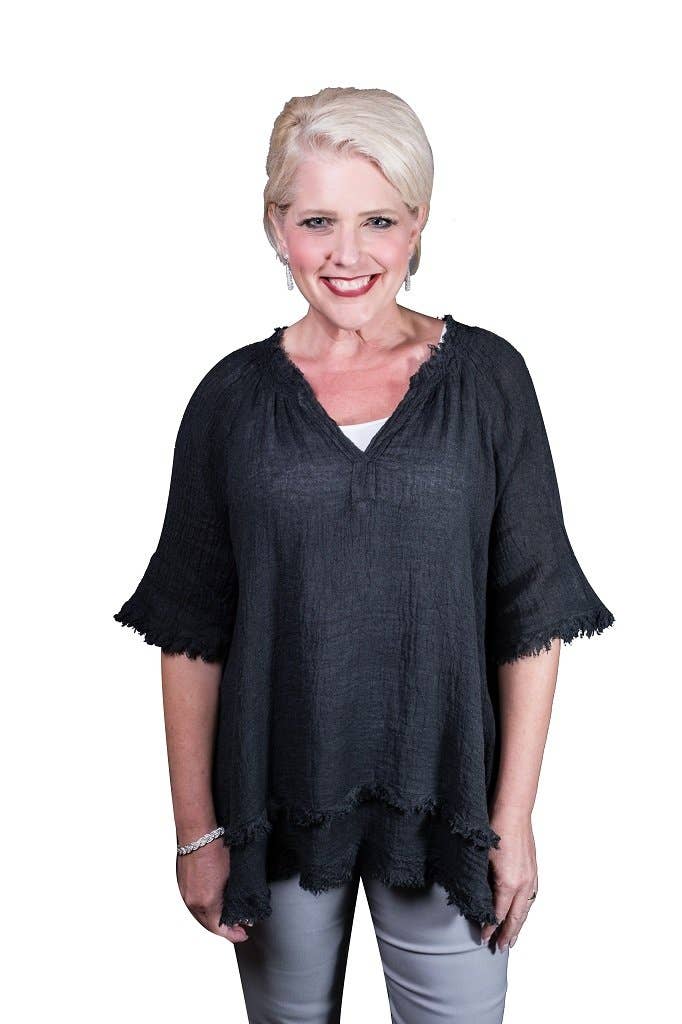 TINA Stephens Italy/Tees By Tina Zariah Crinkle Linen Raw Edge Top