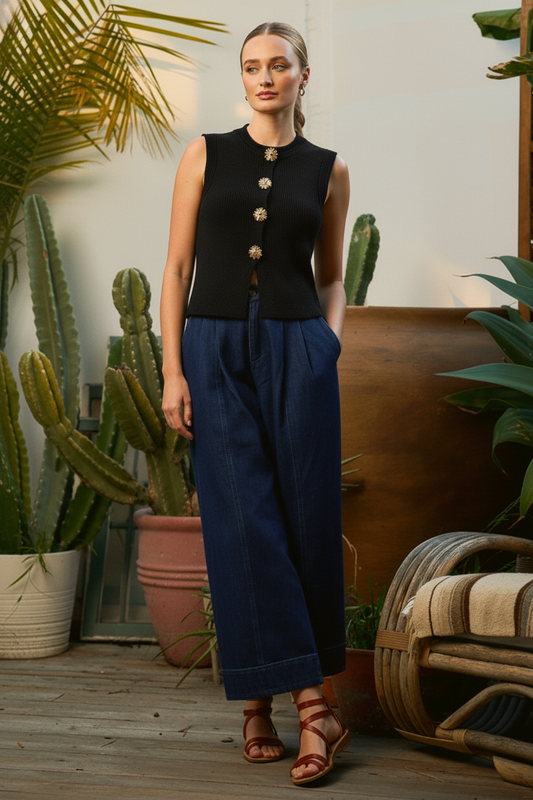 Jade by Jane Sleeveless Vest Button Down Sweater