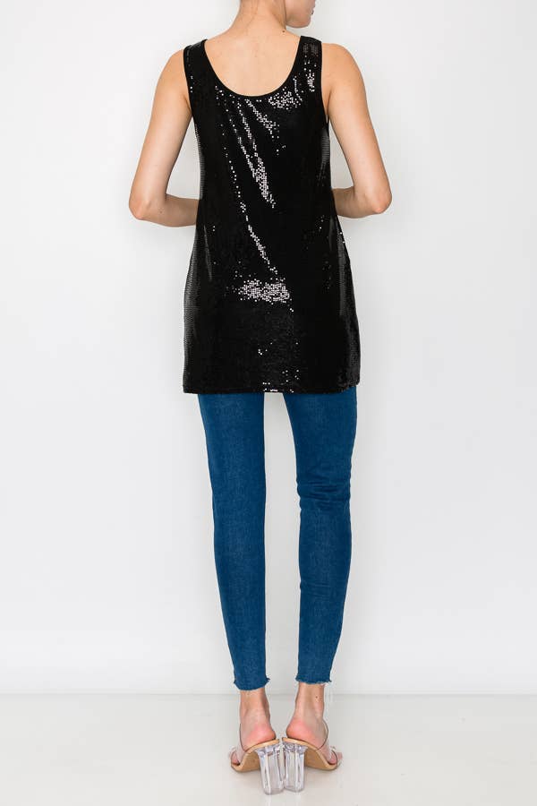 Origami Apparel Black Foil Sequin Tunic Tank Top