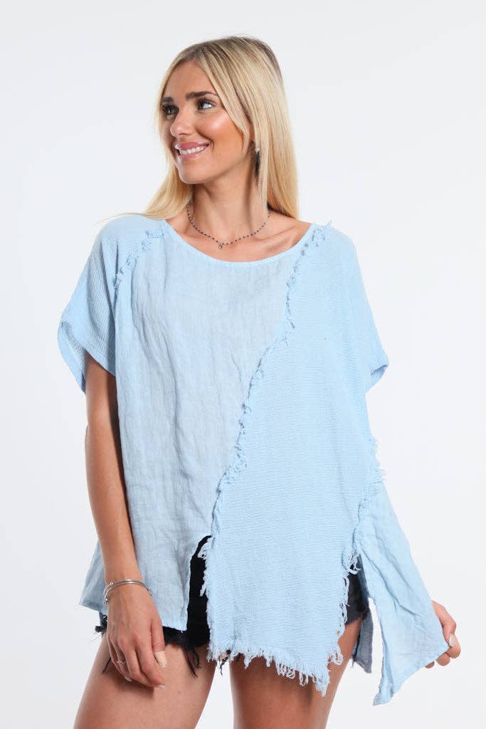 TINA Stephens Finola Mixed Media Seam Notch Top